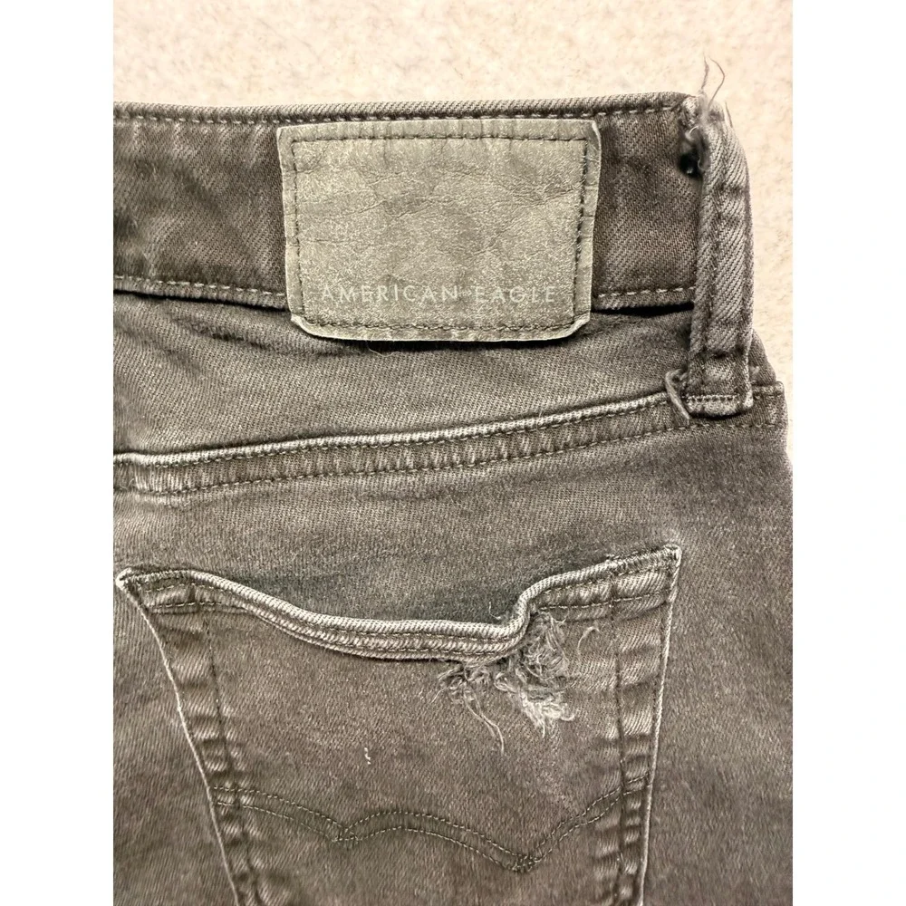 American Eagle Airflex+ Skinny Distressed Black Jeans Mens 30x30 Shredded Denim